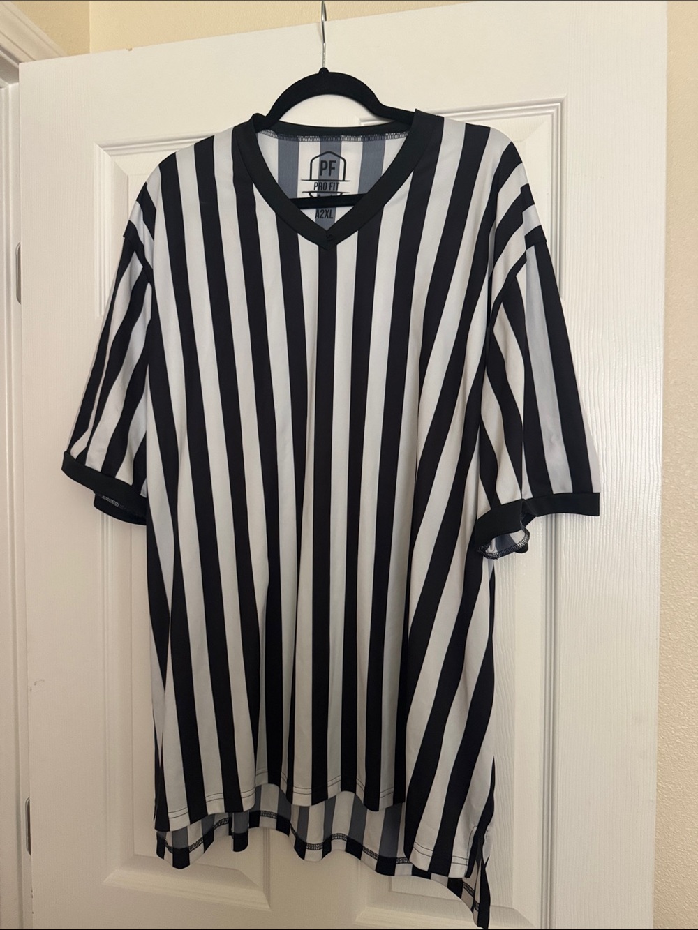 PF Men’s Black & White Striped V-Neck Jersey